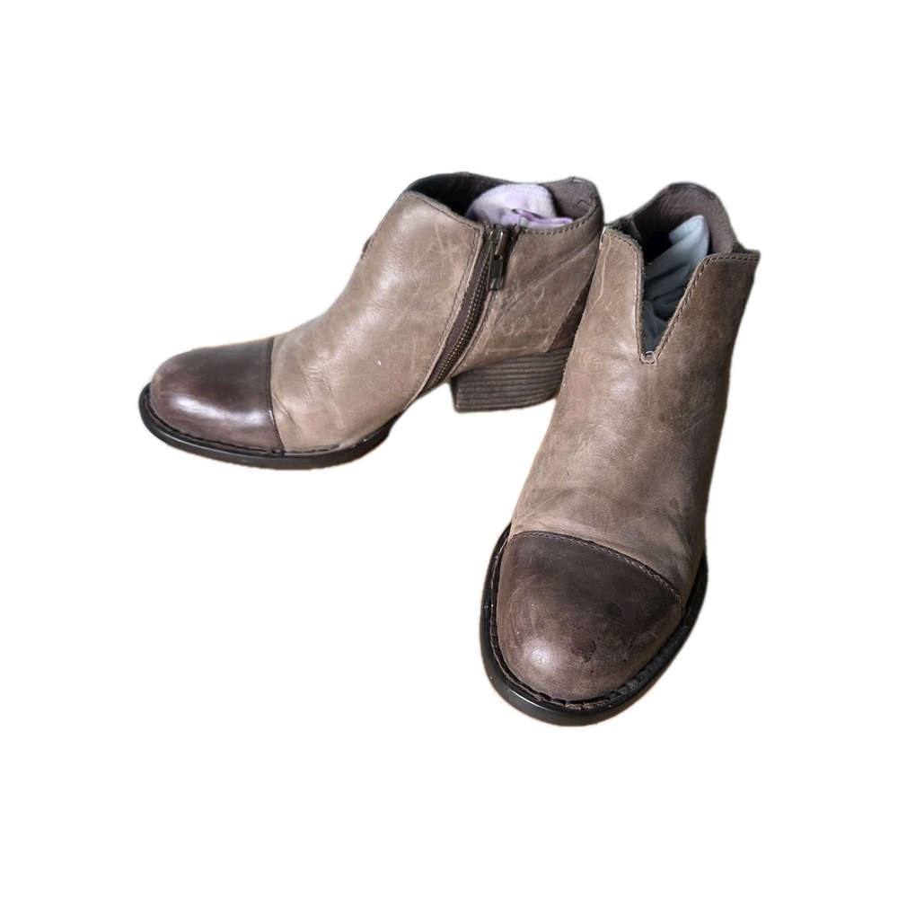 Born Size 9 M Brown Leather 2 Tone Zip Ankle Retro Boots Bootie Brogue Victorian - Picture 2 of 11